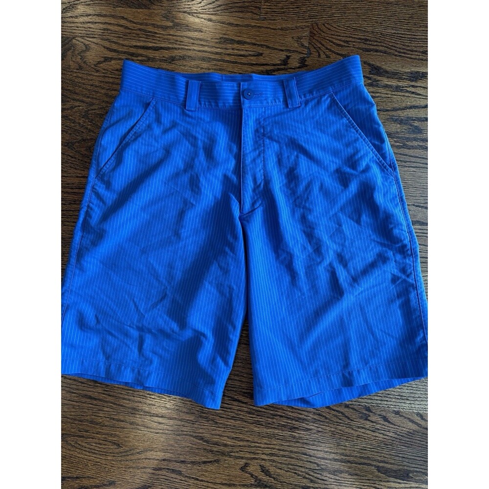 Under Armour Men’s Blue Pinstripe Chino Shorts, Polyester Flat Front Button